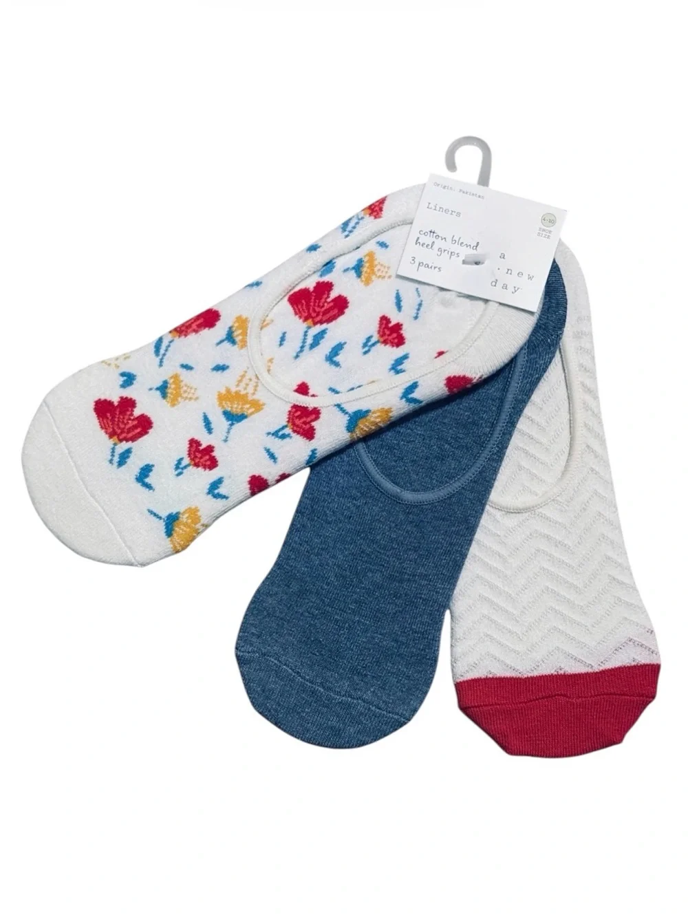 A New Day Women’s No Show Liner Socks 3 Pair Pack Heel Grips Size 4-10 NIP